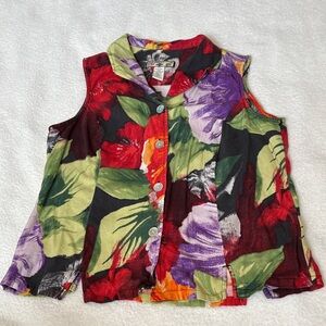 Caribbean Joe Petite Multicolor Floral Sleeveless Blouse Silk Blend size small